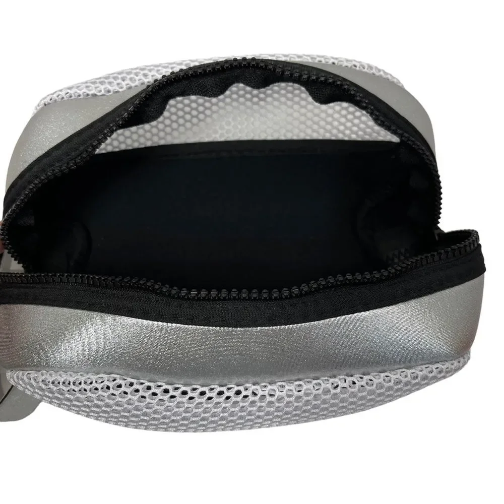 Ah-Dorned Sport New York Travel Make Up Bag Metallic Silver Zip Close Vacation